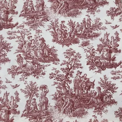 Duck Kumaş, Kırık Beyaz Üzeri Bordo Fransız Köylüleri Desenli Kumaş